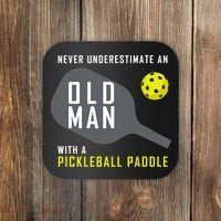 Mens Never Underestimate An Old Man Pickleball Paddle Gift TShirt Coaster thumb 0