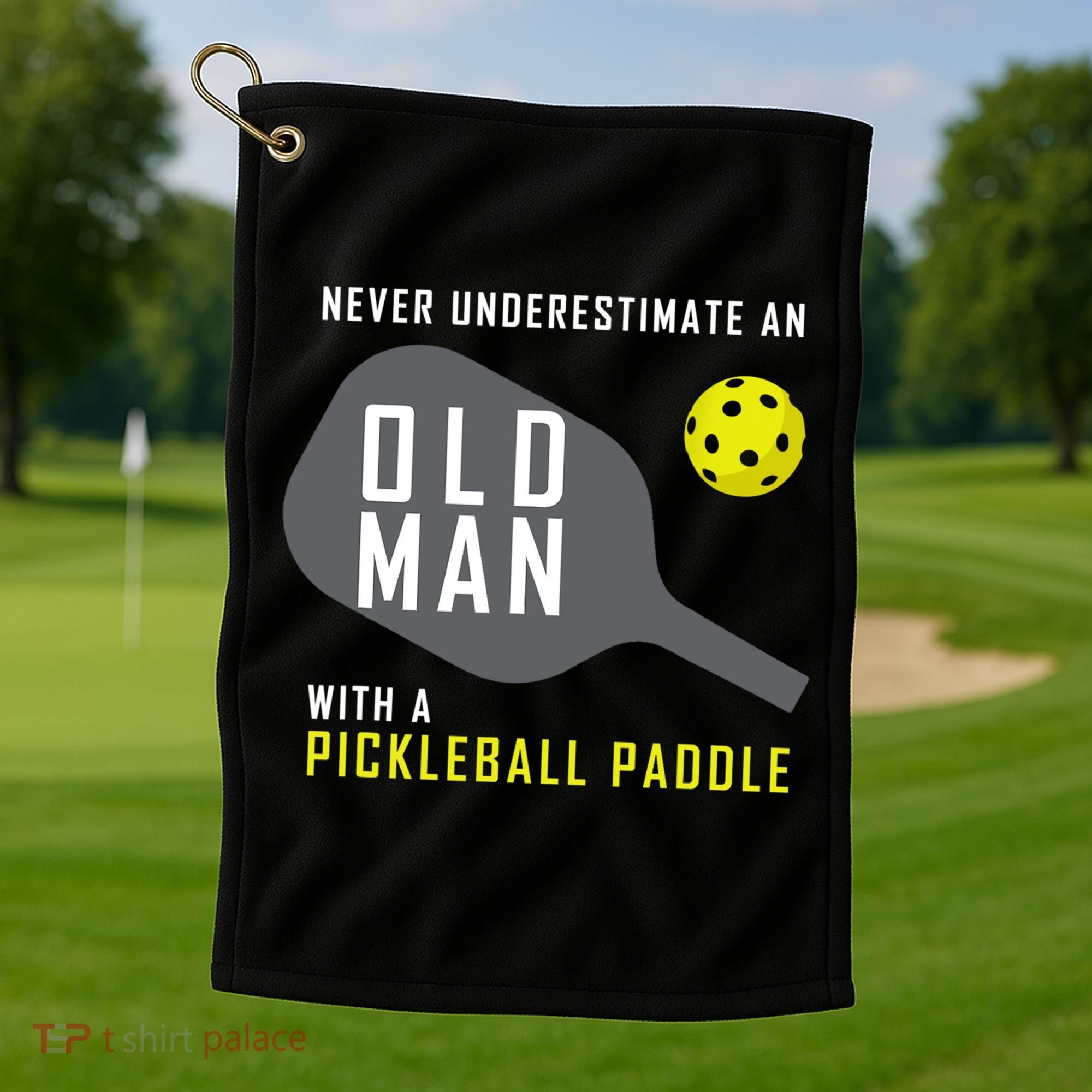 Mens Never Underestimate An Old Man Pickleball Paddle Gift TShirt Golf Towel