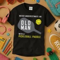 Mens Never Underestimate An Old Man Pickleball Paddle Gift TShirt Kids T-Shirt thumb 3