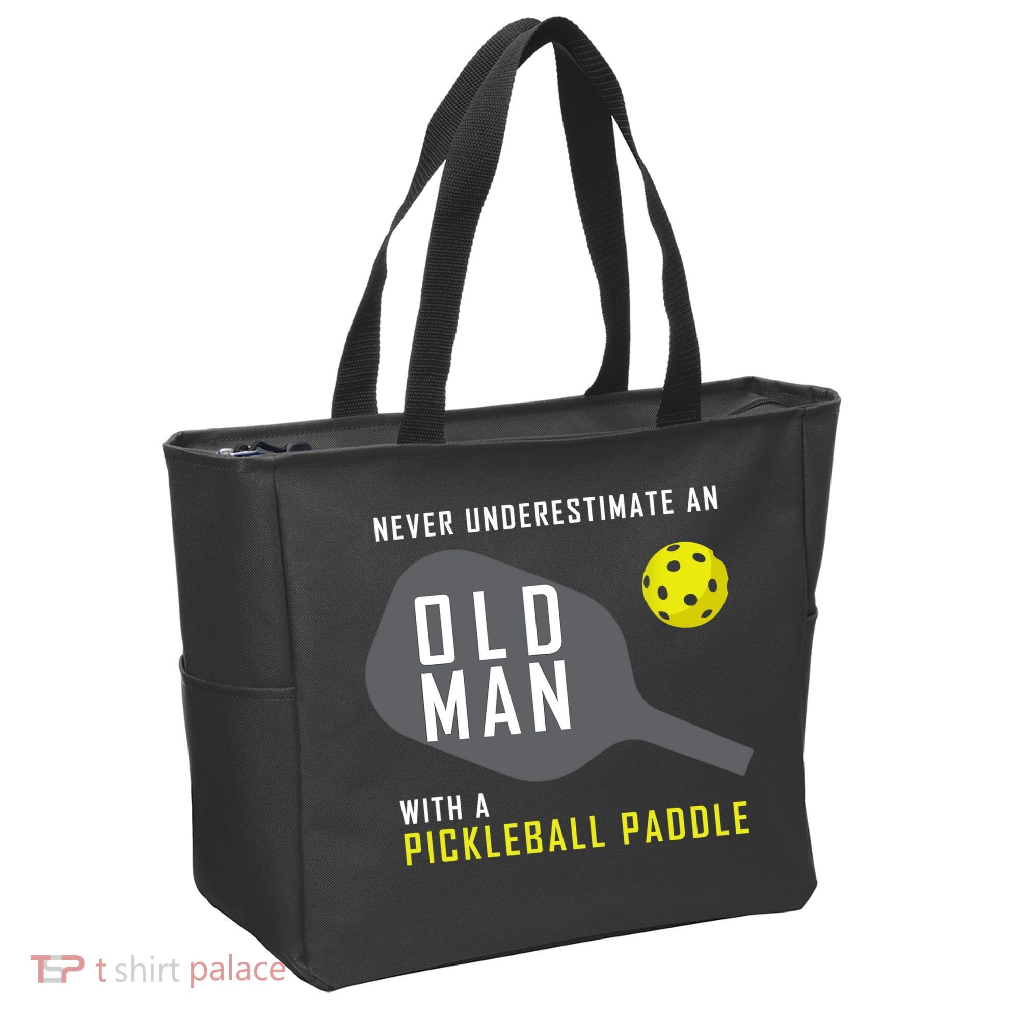 Mens Never Underestimate An Old Man Pickleball Paddle Gift TShirt Tote Bag