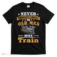 Mens Never Underestimate An Old Man Railroad Collector Train T-Shirt thumb 0