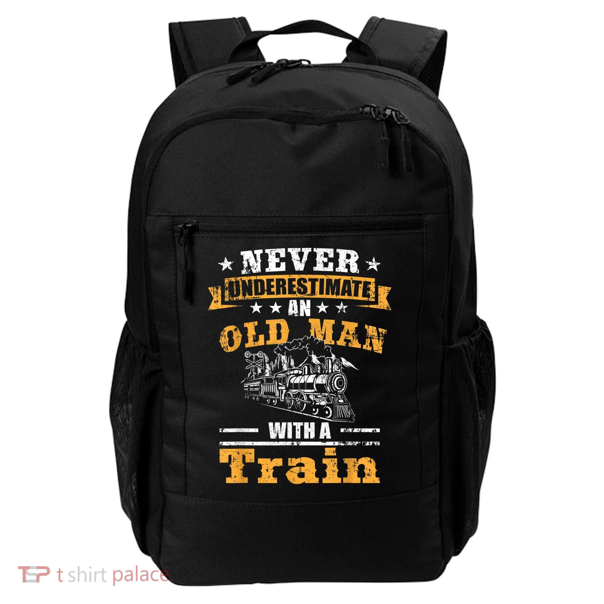 Mens Never Underestimate An Old Man Railroad Collector Train Backpack