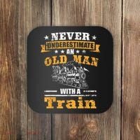 Mens Never Underestimate An Old Man Railroad Collector Train Coaster thumb 0