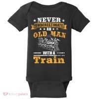 Mens Never Underestimate An Old Man Railroad Collector Train Baby Bodysuit thumb 0
