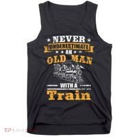 Mens Never Underestimate An Old Man Railroad Collector Train Tank Top thumb 0