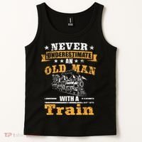 Mens Never Underestimate An Old Man Railroad Collector Train Tank Top thumb 2