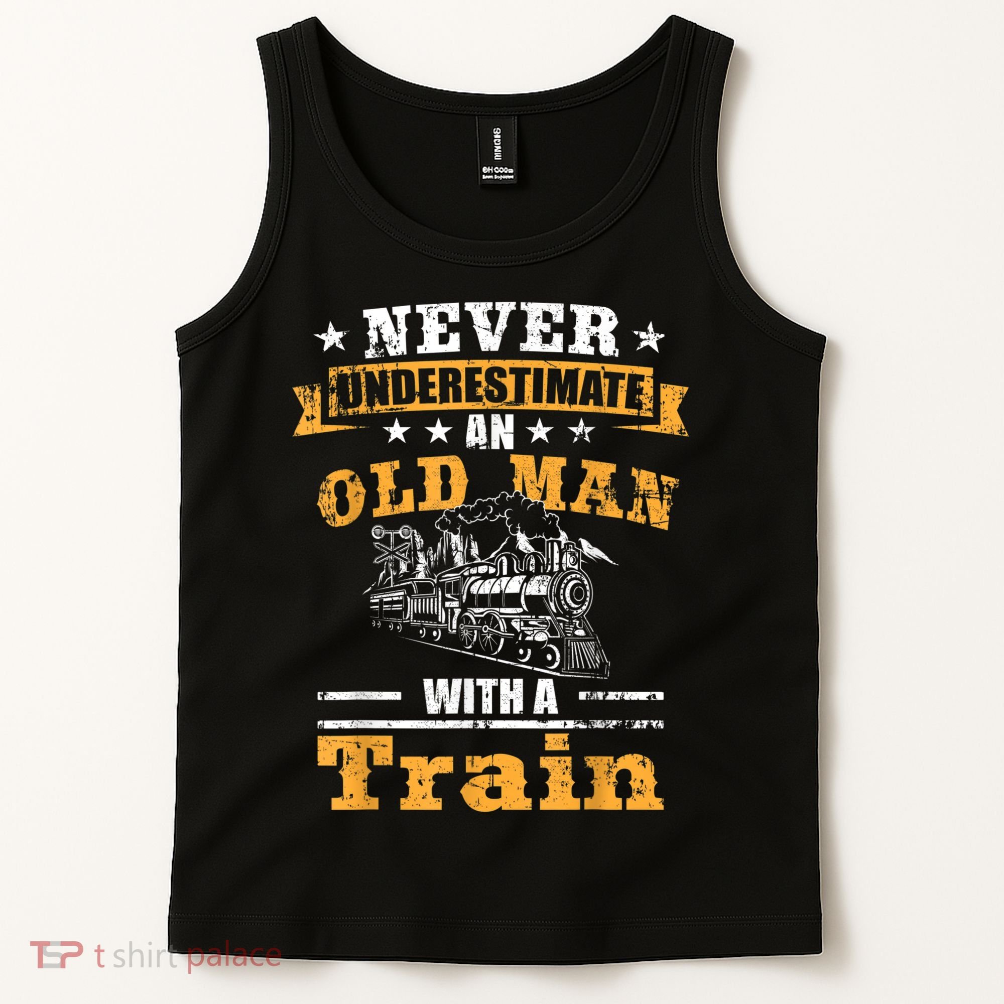 Mens Never Underestimate An Old Man Railroad Collector Train Tank Top