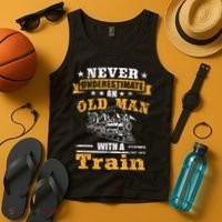 Mens Never Underestimate An Old Man Railroad Collector Train Tank Top thumb 4