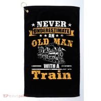 Mens Never Underestimate An Old Man Railroad Collector Train Golf Towel thumb 0