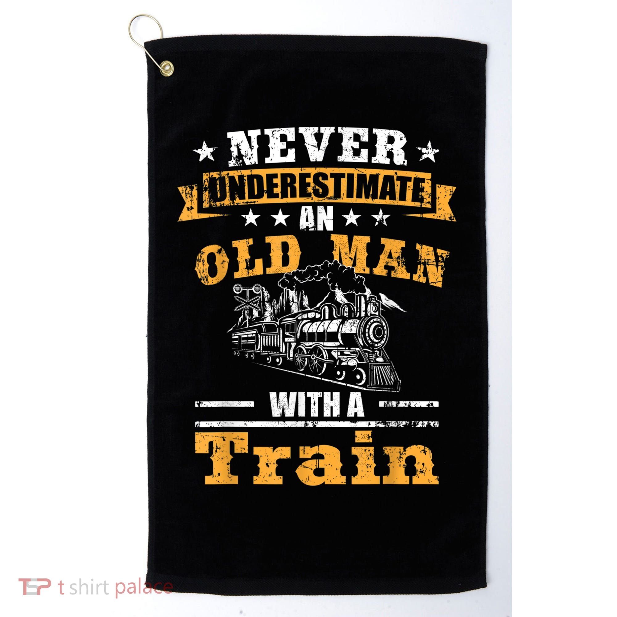 Mens Never Underestimate An Old Man Railroad Collector Train Golf Towel