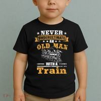 Mens Never Underestimate An Old Man Railroad Collector Train Toddler T-Shirt thumb 2