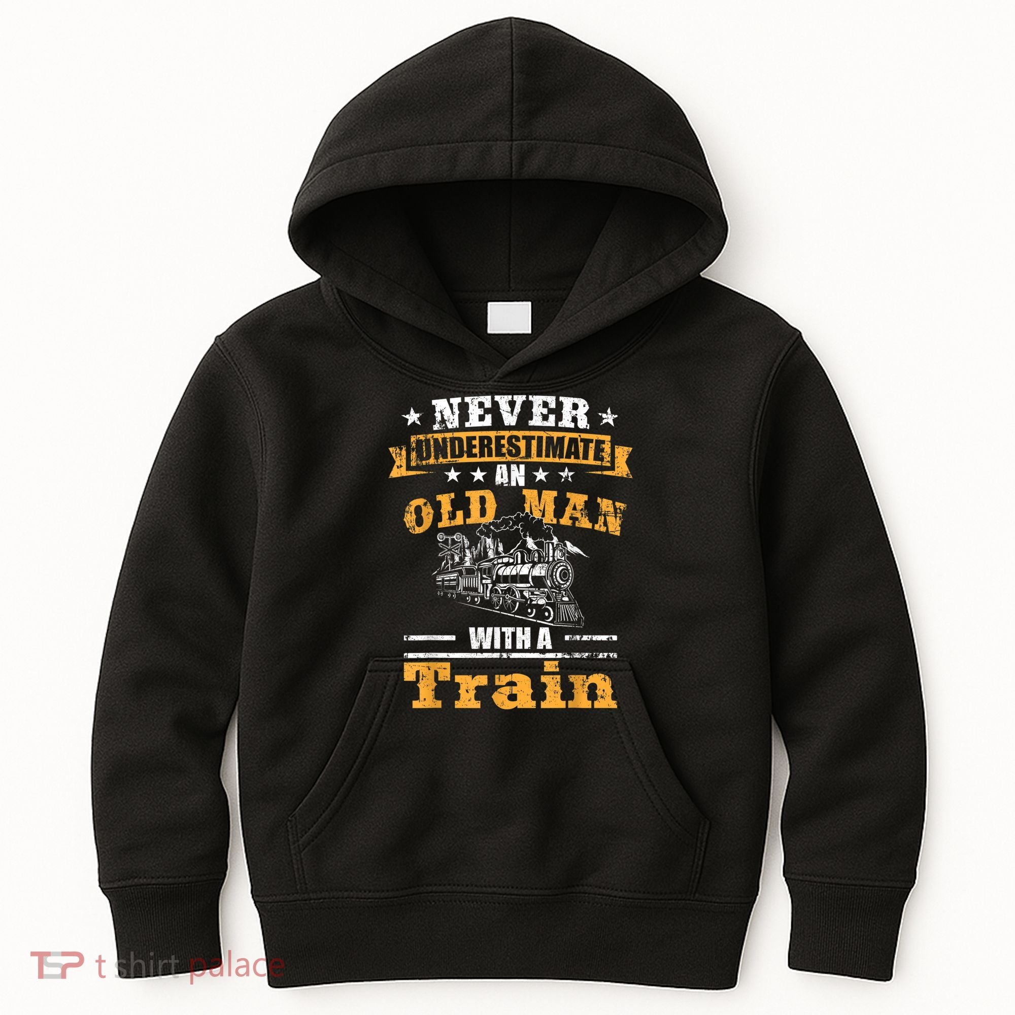 Mens Never Underestimate An Old Man Railroad Collector Train Kids Hoodie