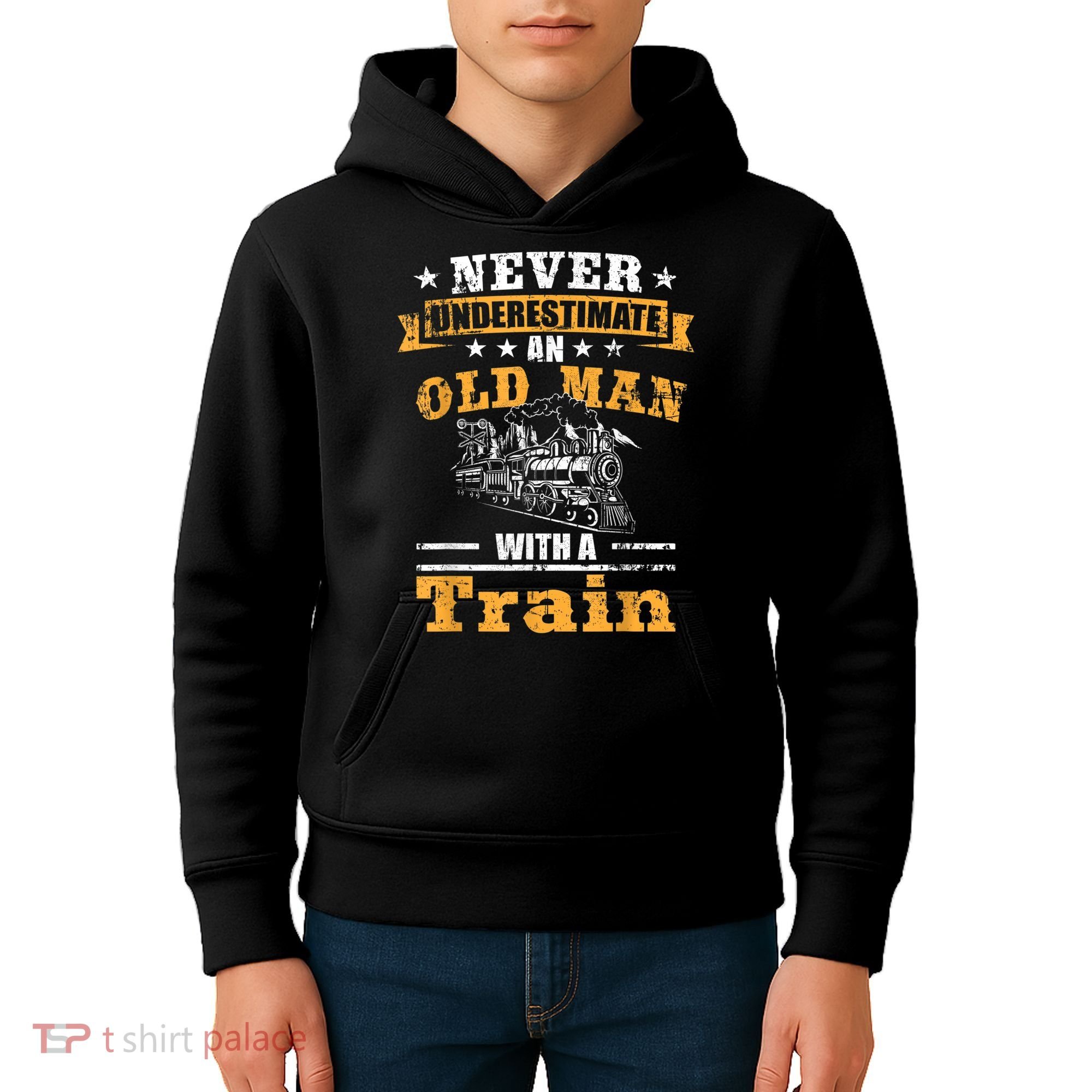 Mens Never Underestimate An Old Man Railroad Collector Train Kids Hoodie