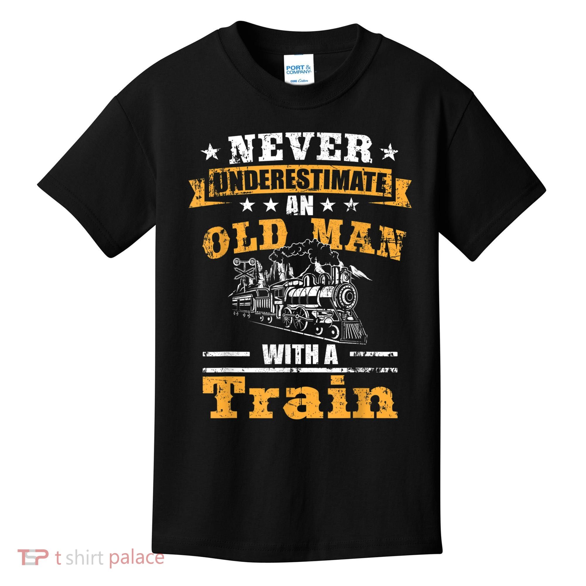 Mens Never Underestimate An Old Man Railroad Collector Train Kids T-Shirt