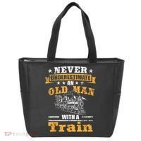 Mens Never Underestimate An Old Man Railroad Collector Train Tote Bag thumb 0
