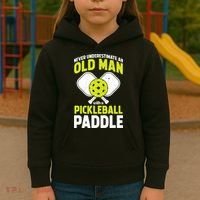 Mens Never Underestimate Old Man Funny Pickleball Paddle Gift TShirt Kids Hoodie thumb 3