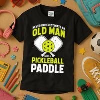 Mens Never Underestimate Old Man Funny Pickleball Paddle Gift TShirt Kids T-Shirt thumb 3