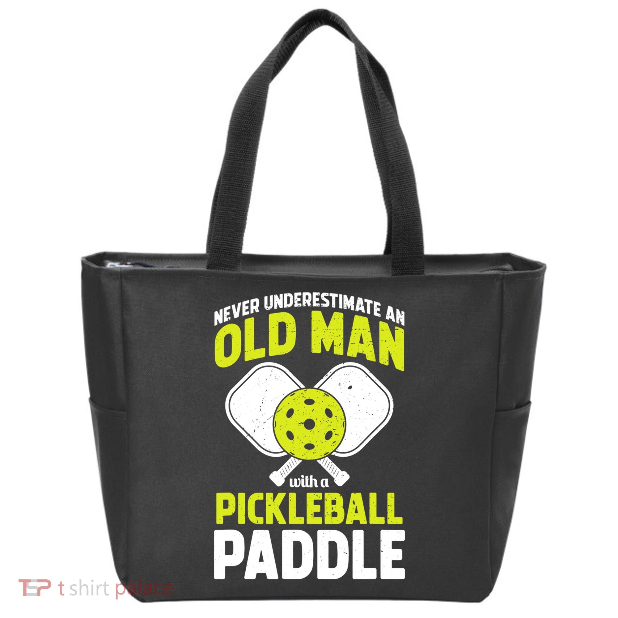 Mens Never Underestimate Old Man Funny Pickleball Paddle Gift TShirt Tote Bag