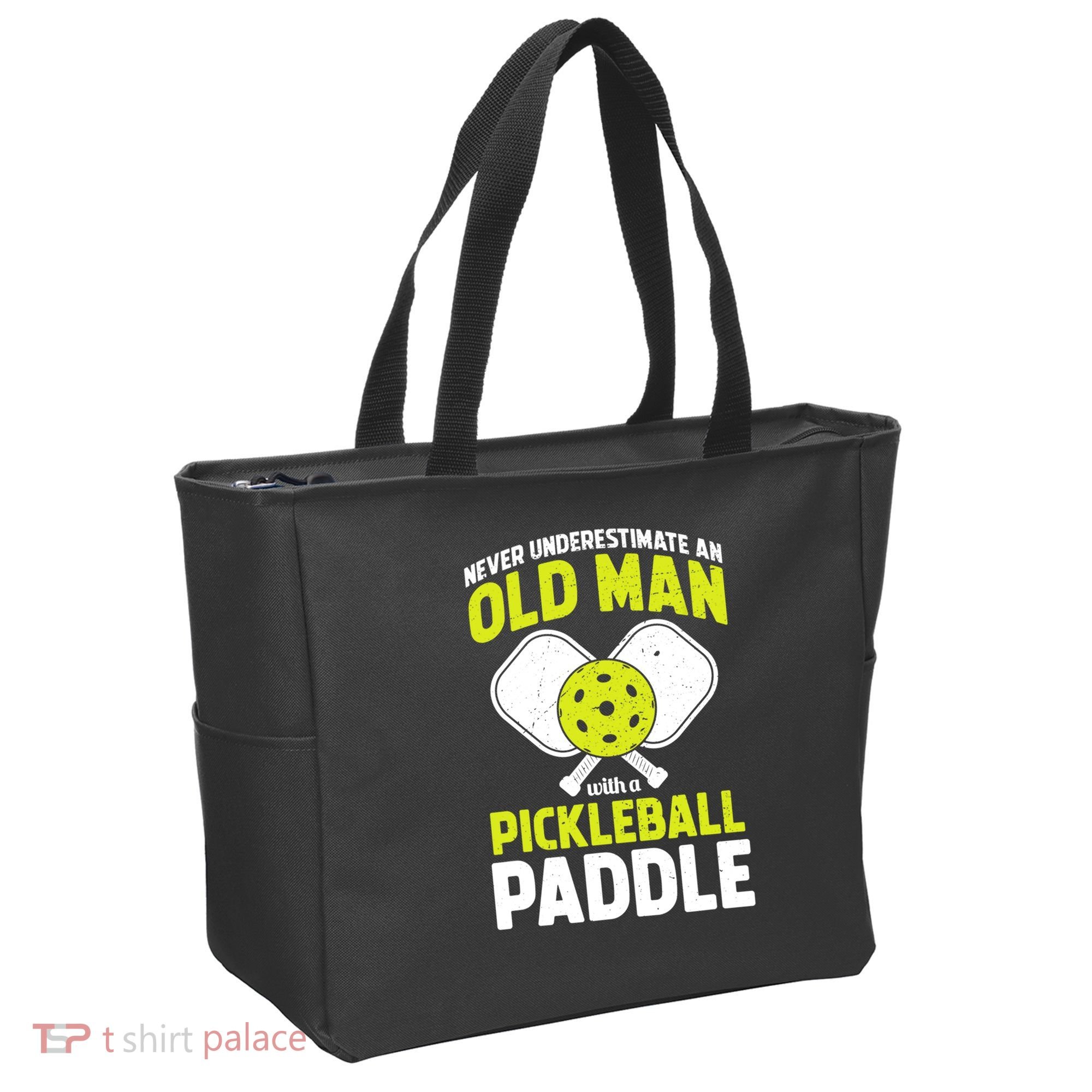 Mens Never Underestimate Old Man Funny Pickleball Paddle Gift TShirt Tote Bag