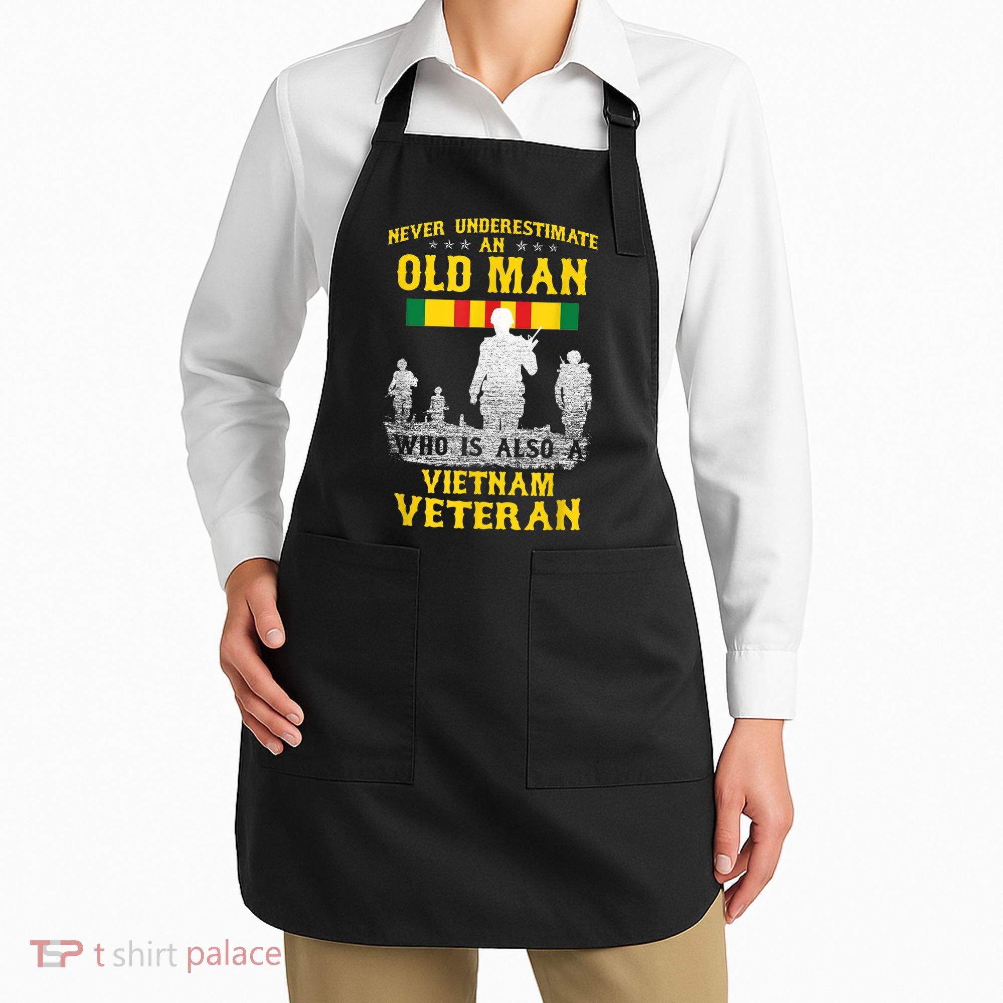 Mens Never Underestimate An OLD MAN Vietnam Veteran Gift Apron