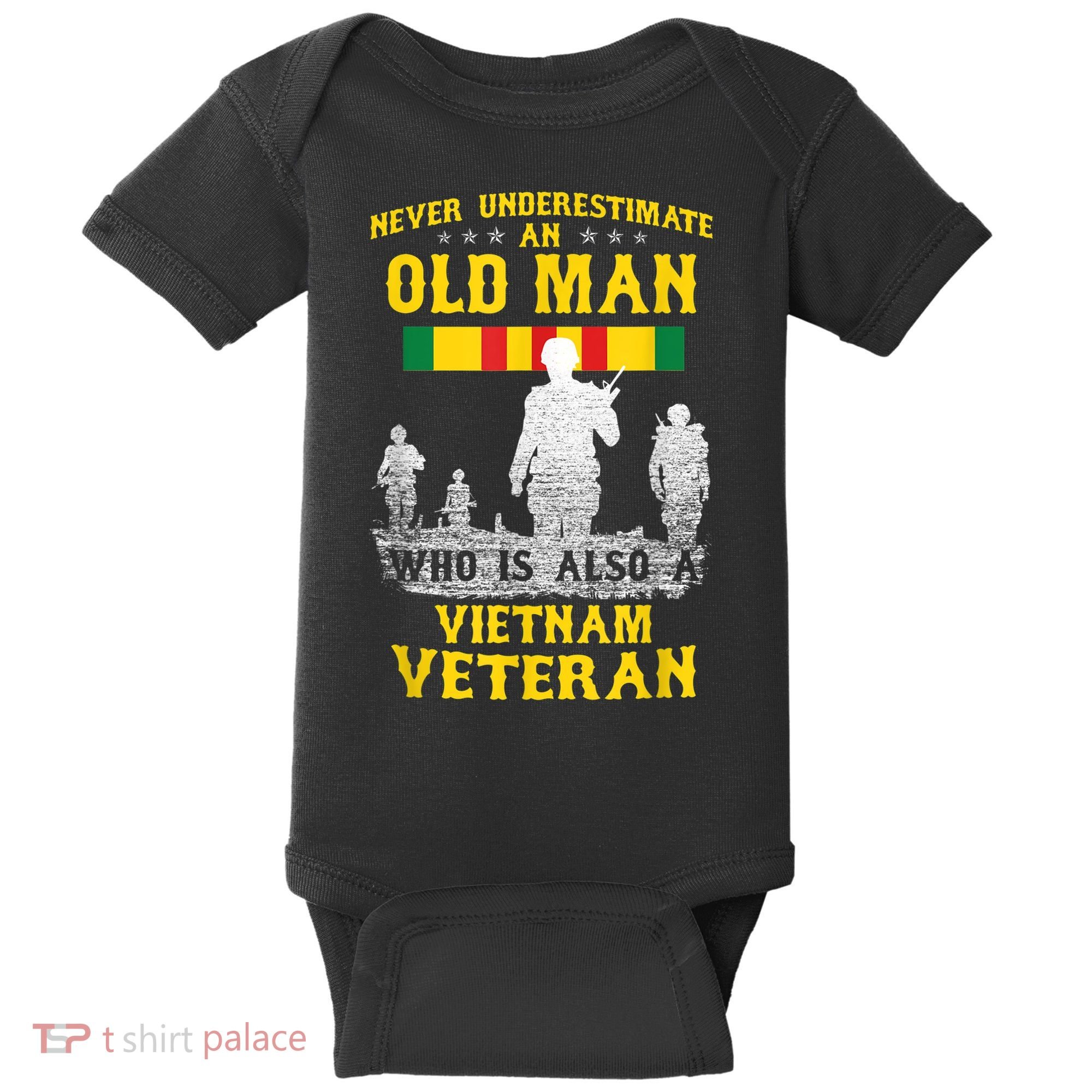 Mens Never Underestimate An OLD MAN Vietnam Veteran Gift Baby Bodysuit