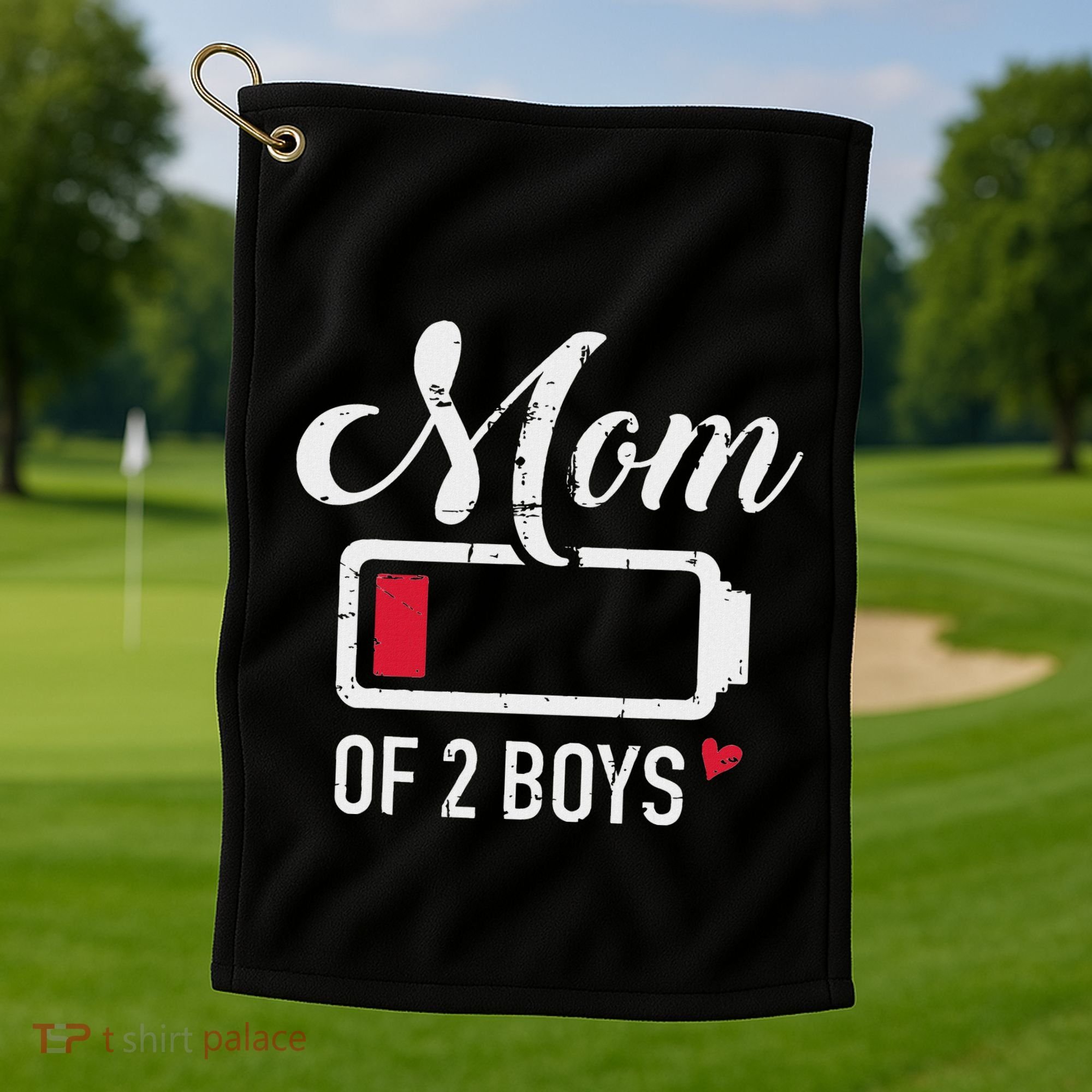Mom Of 2 Low Battery Golf Towel