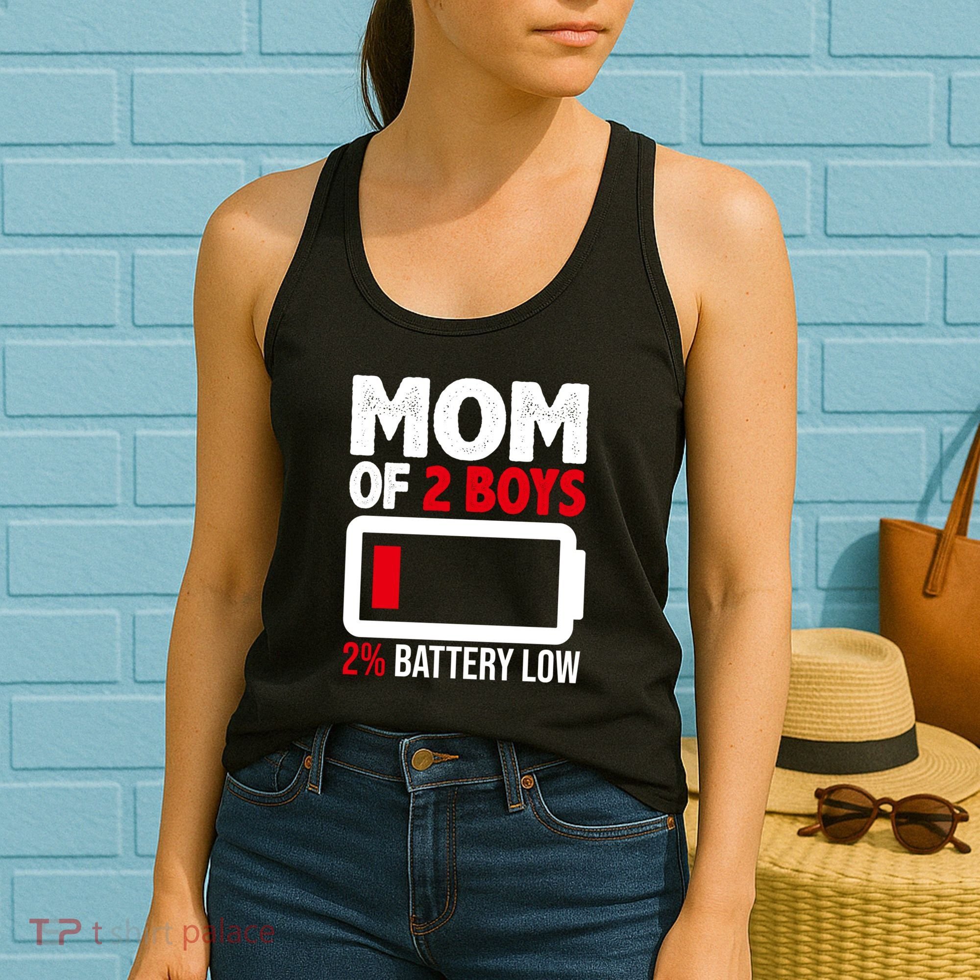 Mom Of 2 Boys 2 Percent Battery Low Funny Women's Tank Top