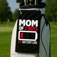 Mom Of 2 Boys 2 Percent Battery Low Funny Golf Towel thumb 2