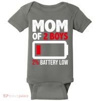 Mom Of 2 Boys 2 Percent Battery Low Funny Baby Bodysuit thumb 0