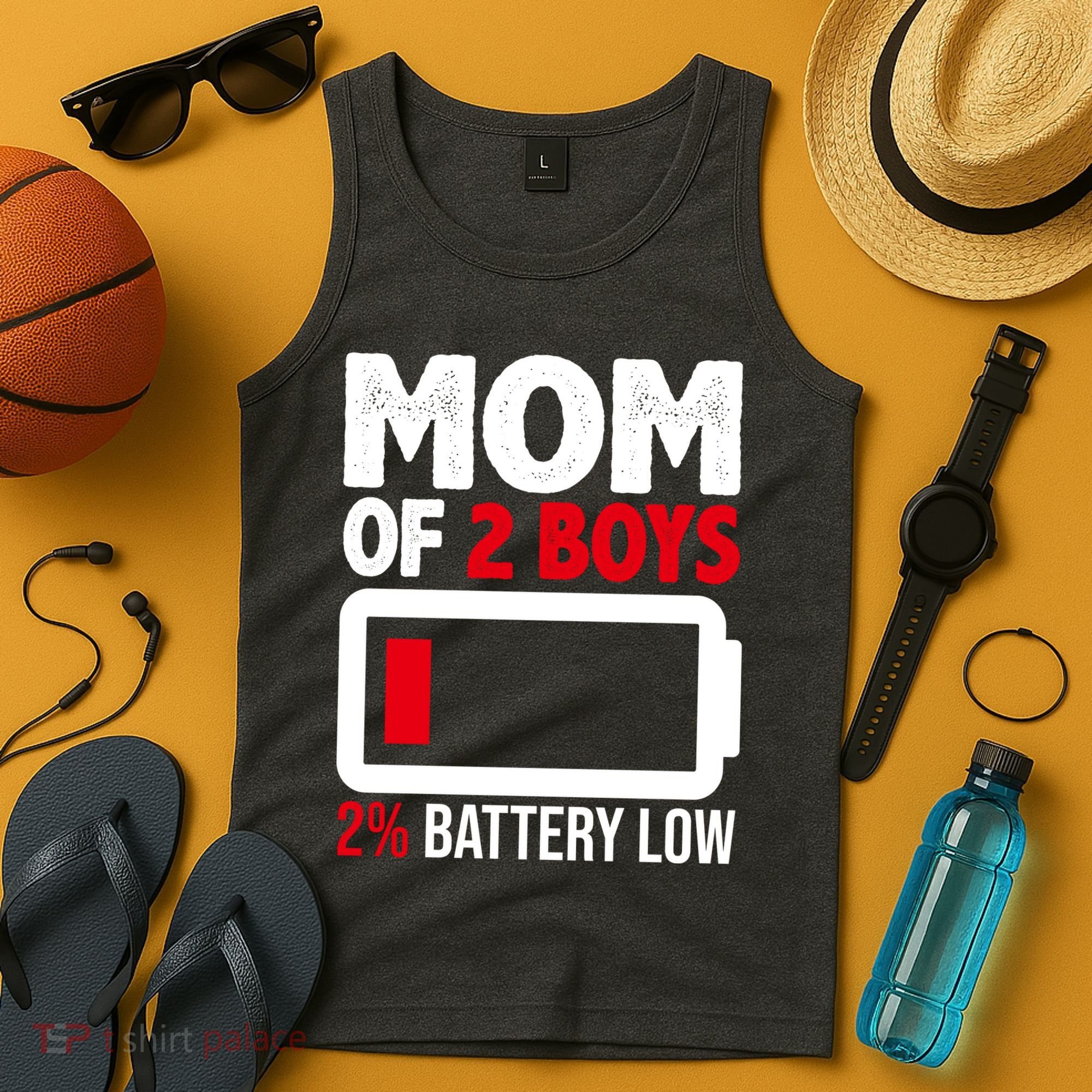 Mom Of 2 Boys 2 Percent Battery Low Funny Tank Top