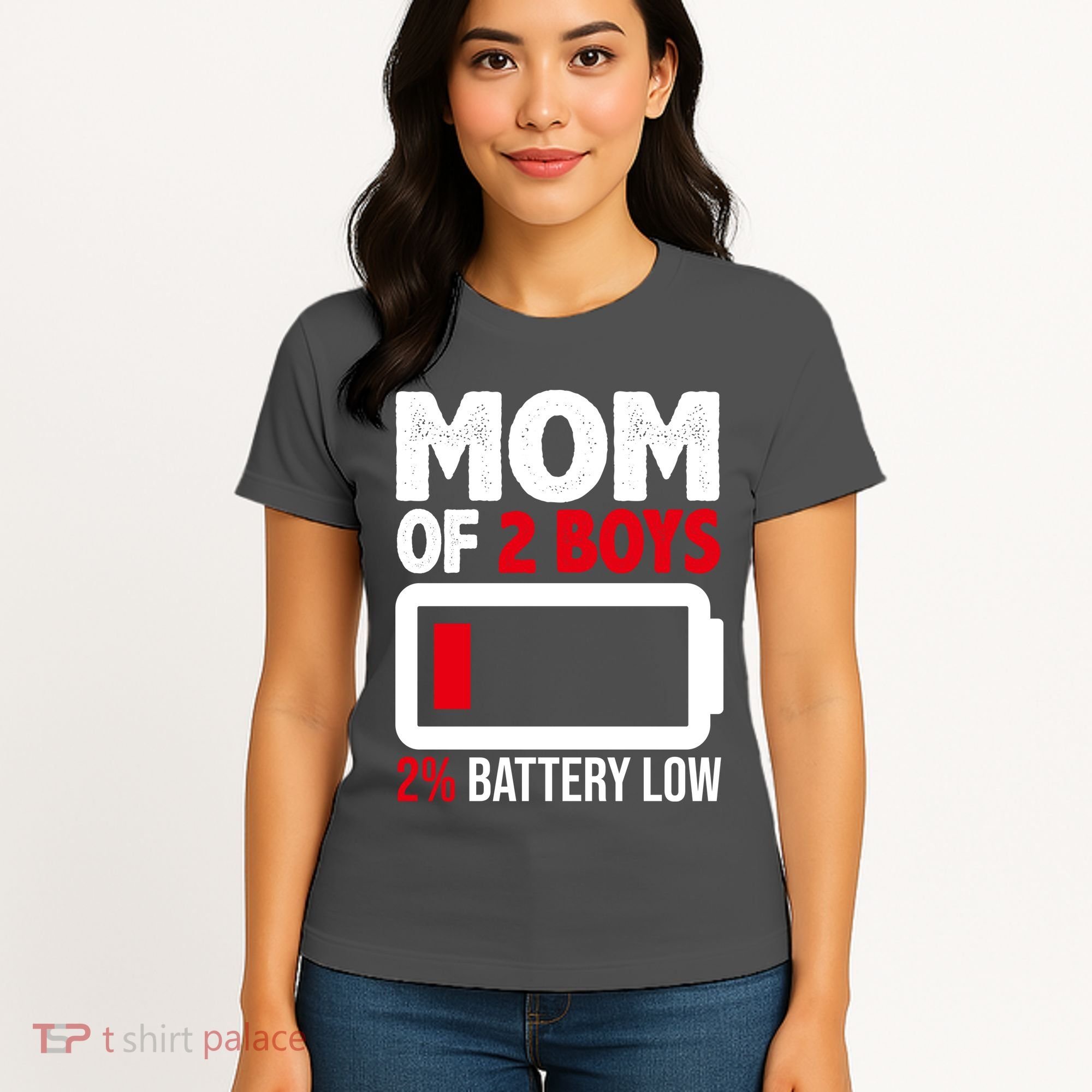 Mom Of 2 Boys 2 Percent Battery Low Funny Women's T-Shirt