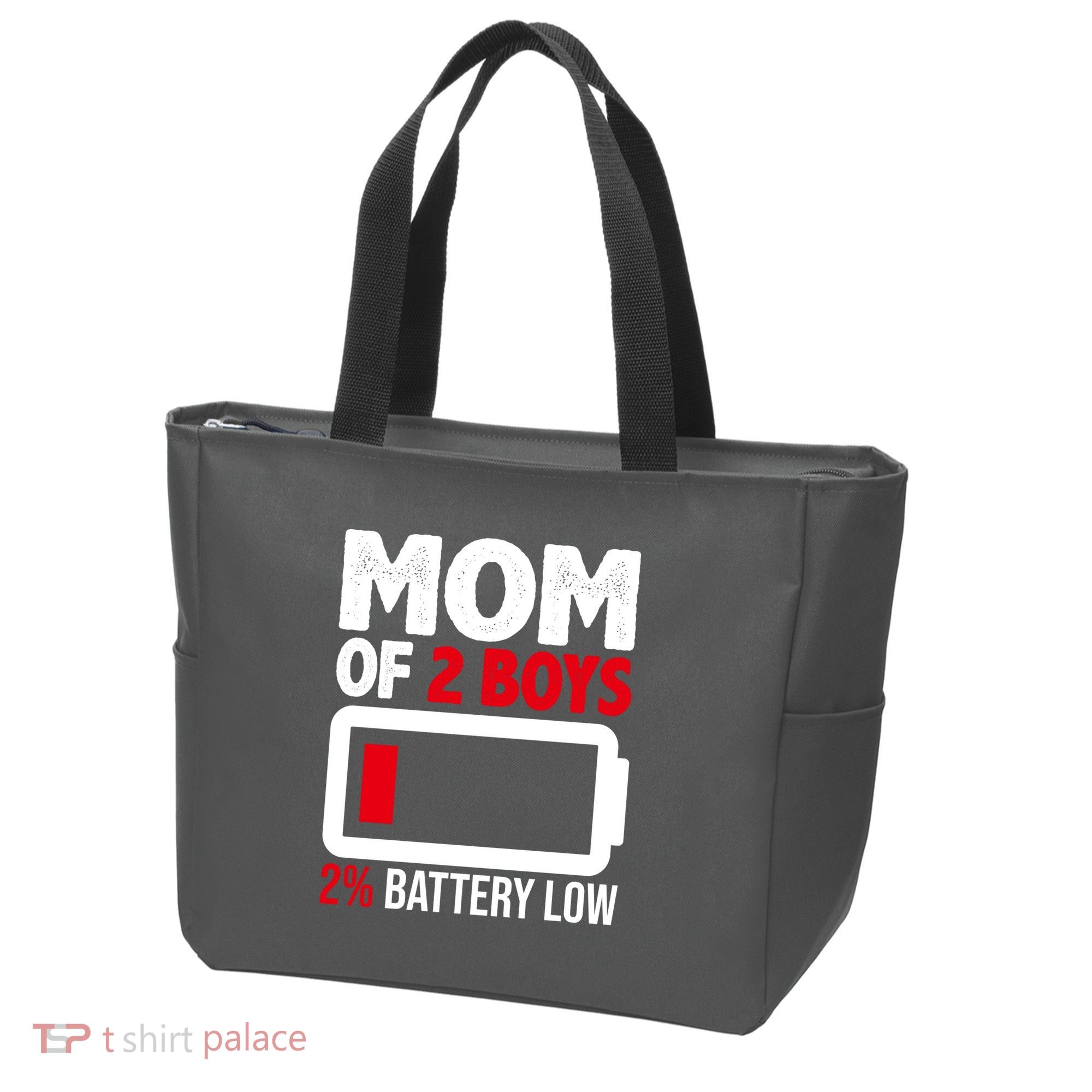 Mom Of 2 Boys 2 Percent Battery Low Funny Tote Bag