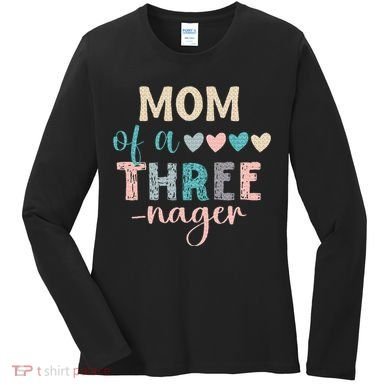 Mom Of A Threenager 3rd Birthday Matching Family Boho Women's Long Sleeve Shirt