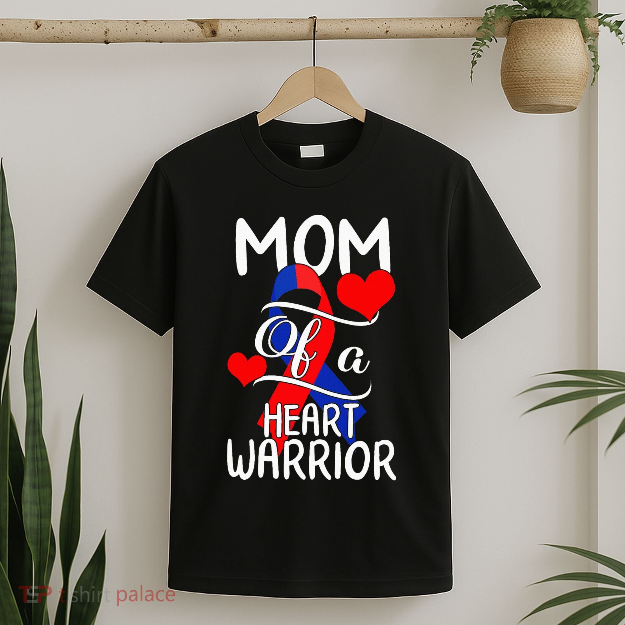 Mom Of A Heart Warrior CHD Disease Awareness Red Ribbon Gift T-Shirt