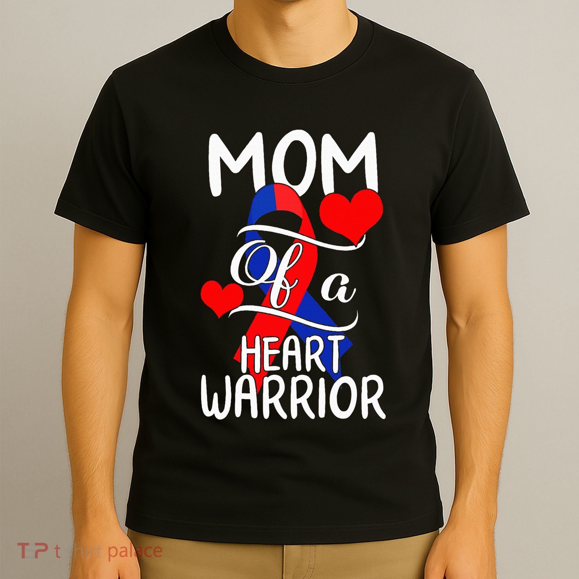Mom Of A Heart Warrior CHD Disease Awareness Red Ribbon Gift T-Shirt
