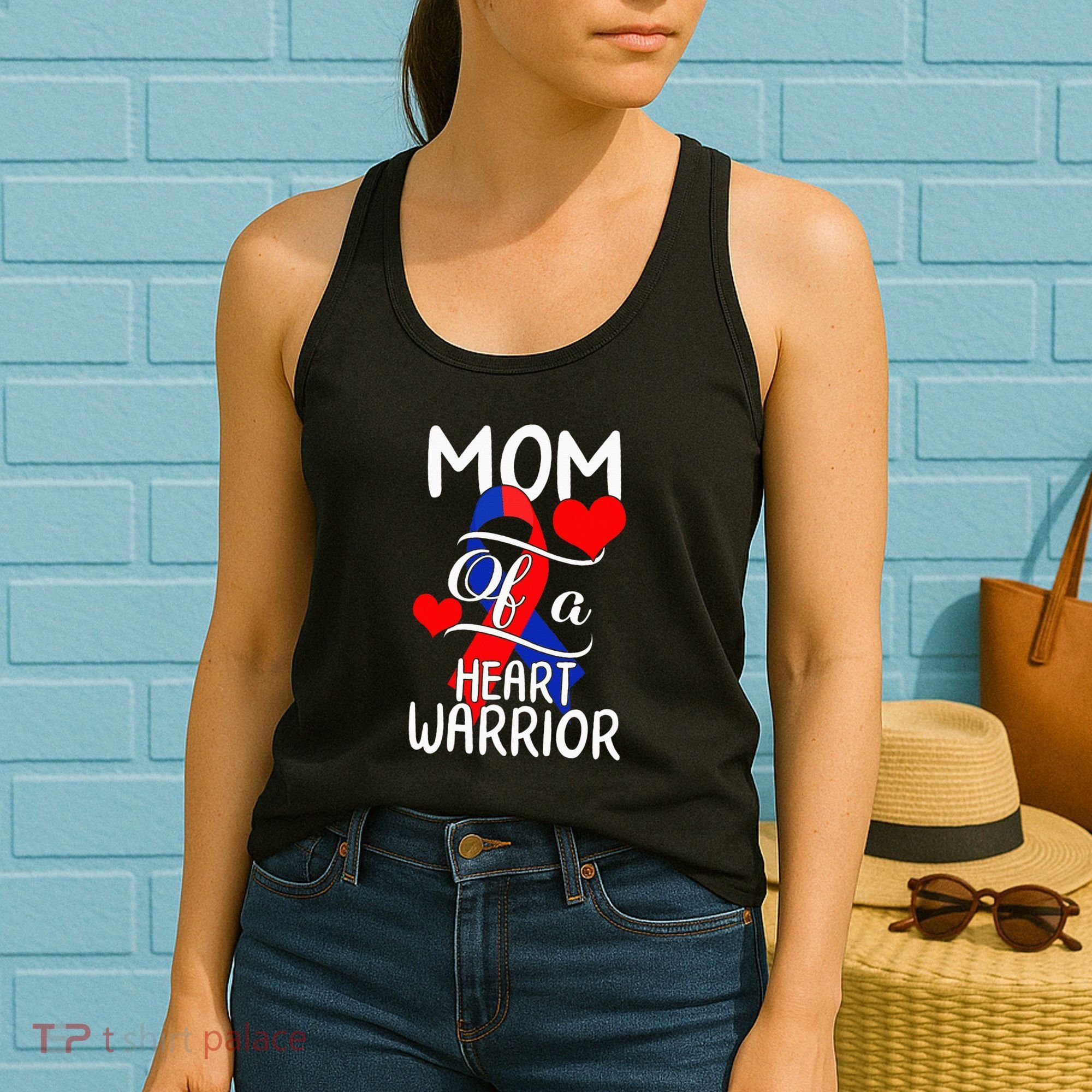 Mom Of A Heart Warrior CHD Disease Awareness Red Ribbon Gift Women's Tank Top