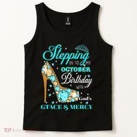My October Birthday With God's Grace And Mercy Tank Top thumb 2