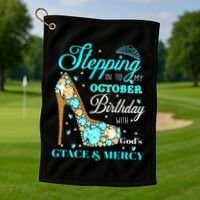 My October Birthday With God's Grace And Mercy Golf Towel thumb 1
