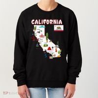Map Of California Landmarks Major Cities Flag Women's Sweatshirt thumb 0