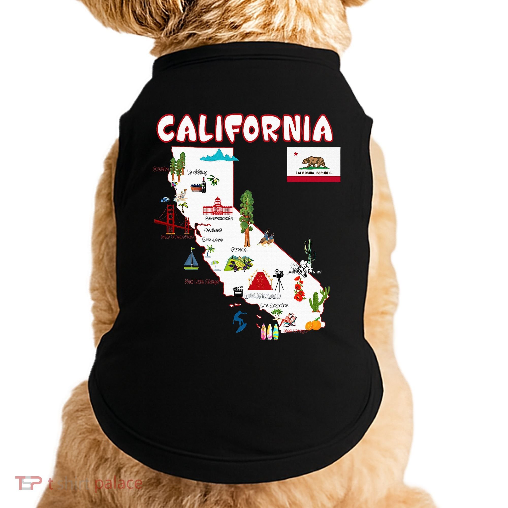 Map Of California Landmarks Major Cities Flag Doggie Tank