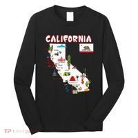 Map Of California Landmarks Major Cities Flag Long Sleeve Shirt thumb 0