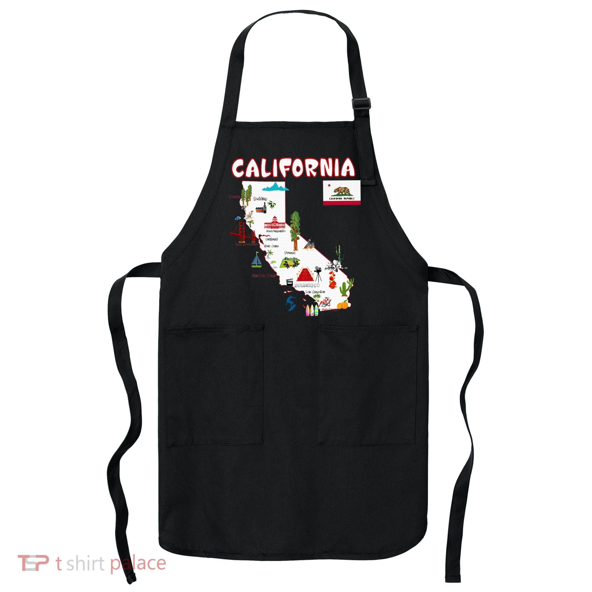 Map Of California Landmarks Major Cities Flag Apron
