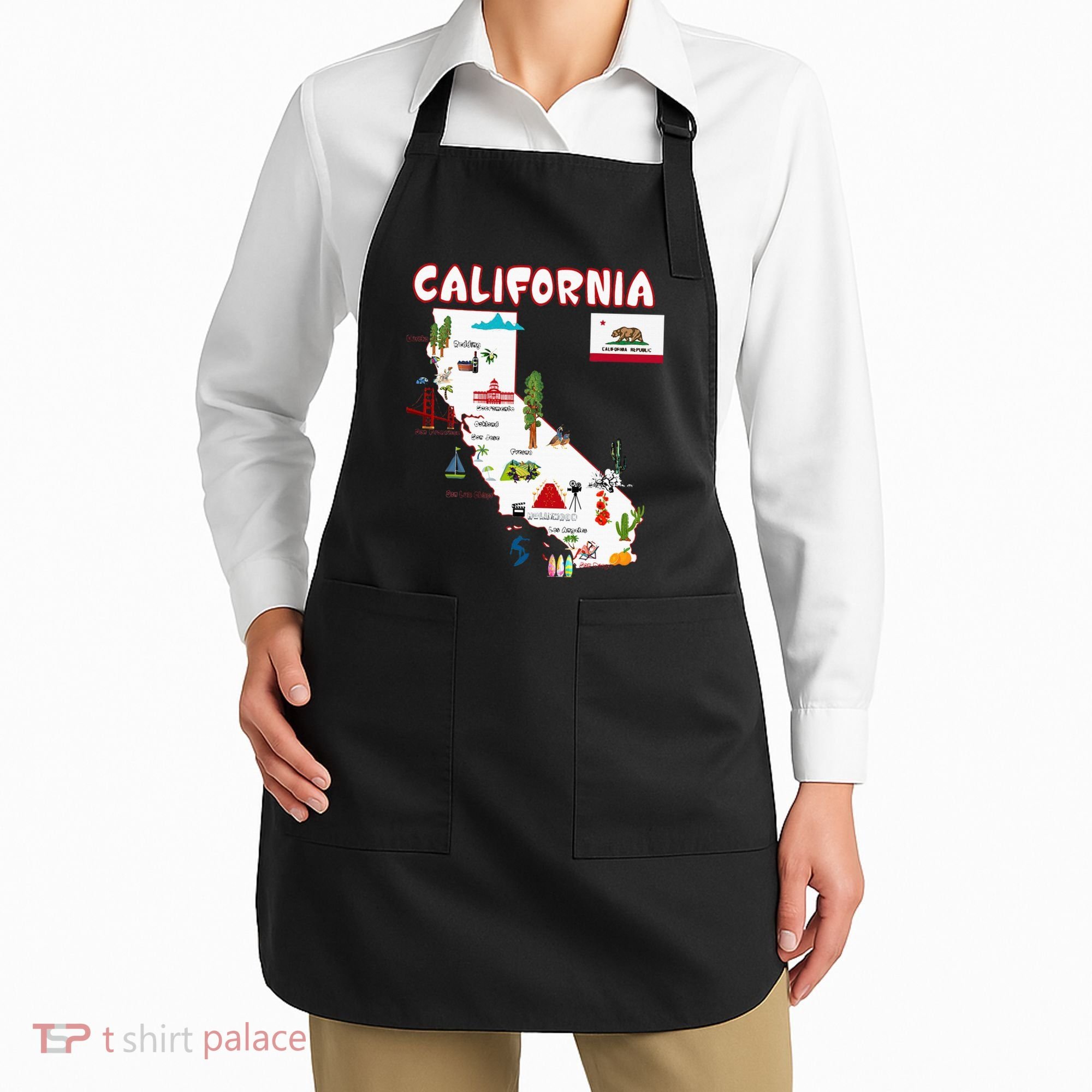 Map Of California Landmarks Major Cities Flag Apron