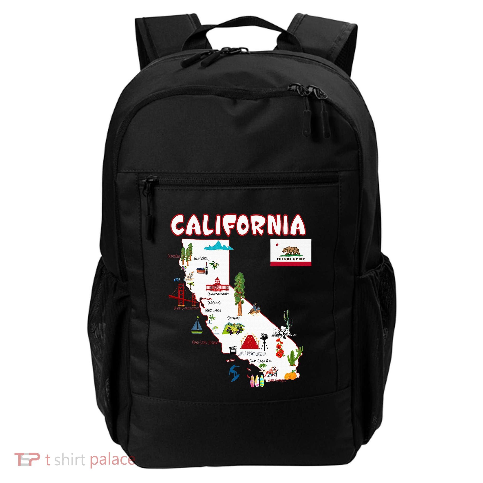 Map Of California Landmarks Major Cities Flag Backpack
