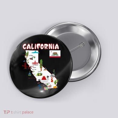 Map Of California Landmarks Major Cities Flag Button