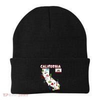 Map Of California Landmarks Major Cities Flag Beanie thumb 0