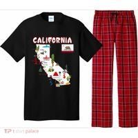 Map Of California Landmarks Major Cities Flag Pajama Set thumb 0