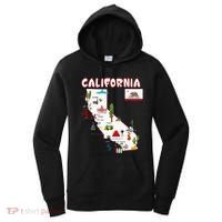 Map Of California Landmarks Major Cities Flag Women's Hoodie thumb 0