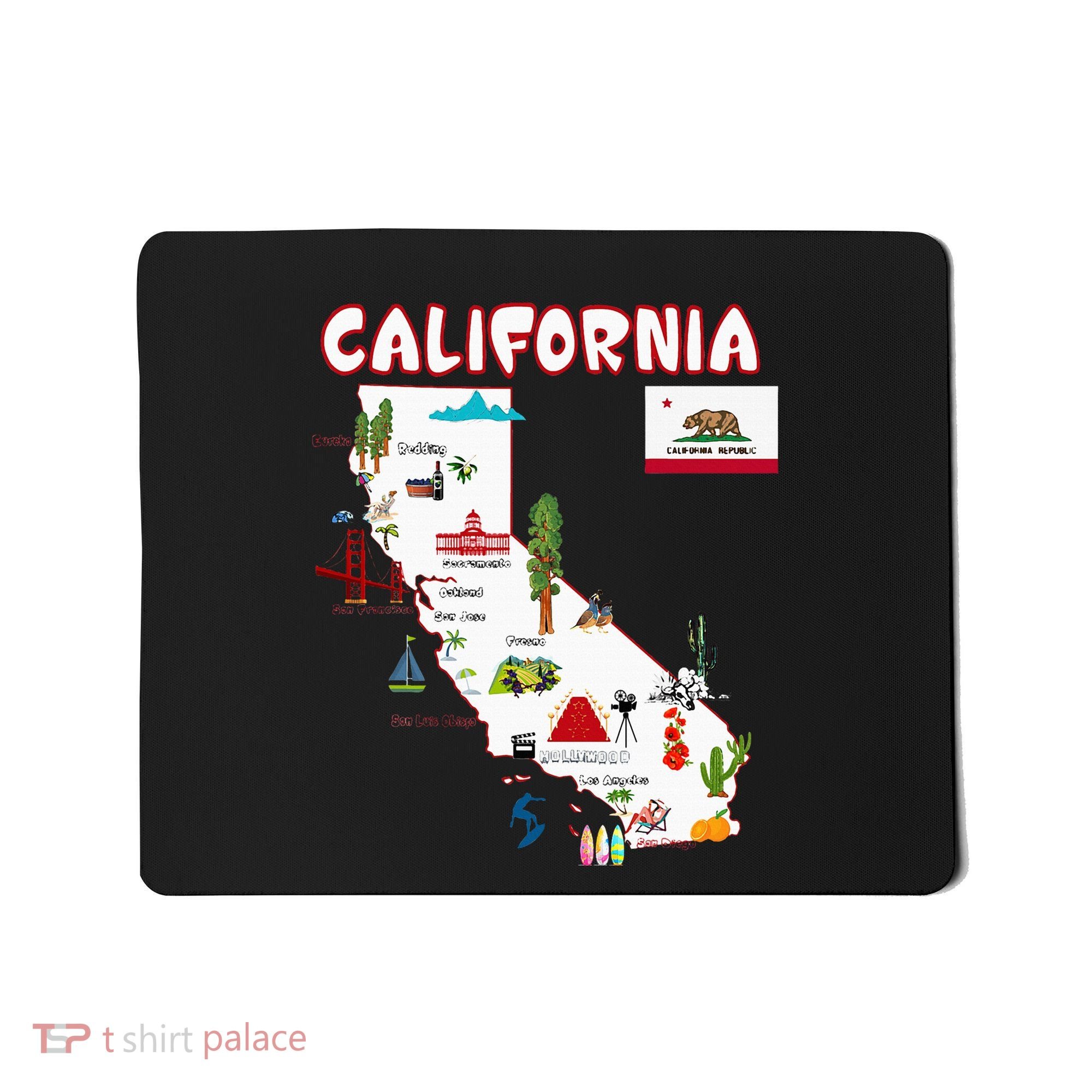 Map Of California Landmarks Major Cities Flag Mousepad