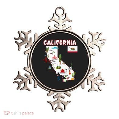 Map Of California Landmarks Major Cities Flag Ornament